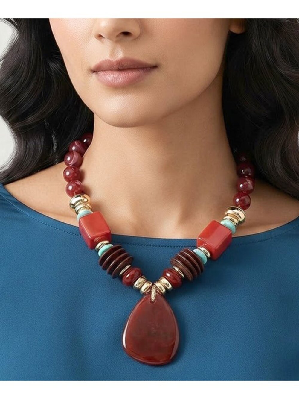 Tigerstars Bold Resin Plate Pendant Beaded Statement Necklace